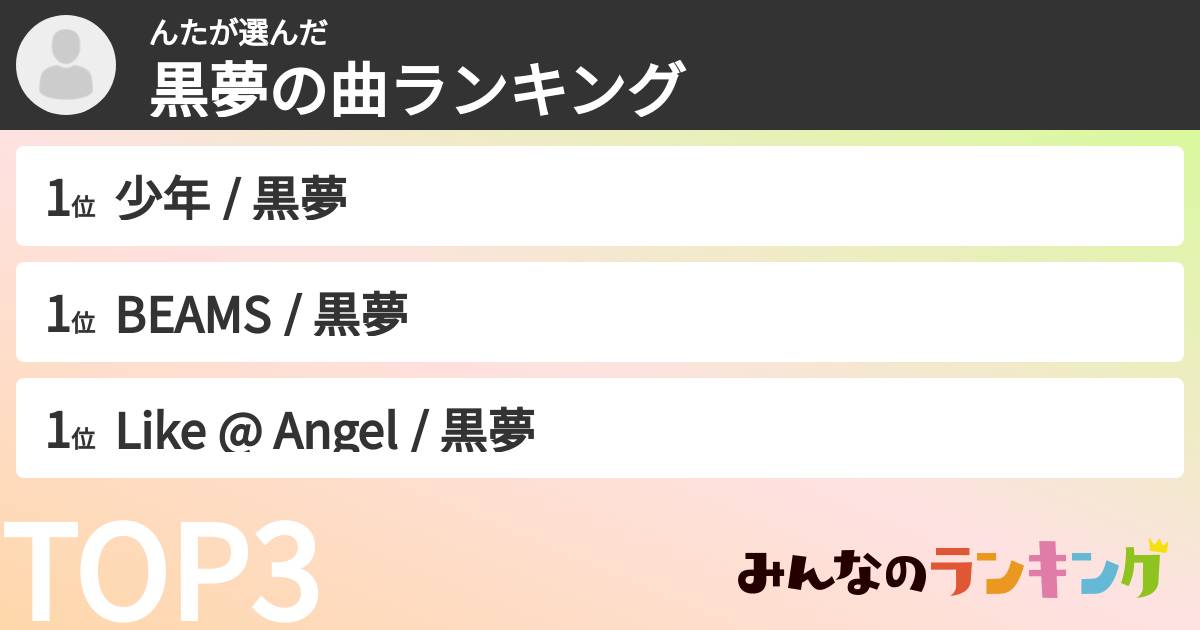 んたさんの「黒夢の曲ランキング」