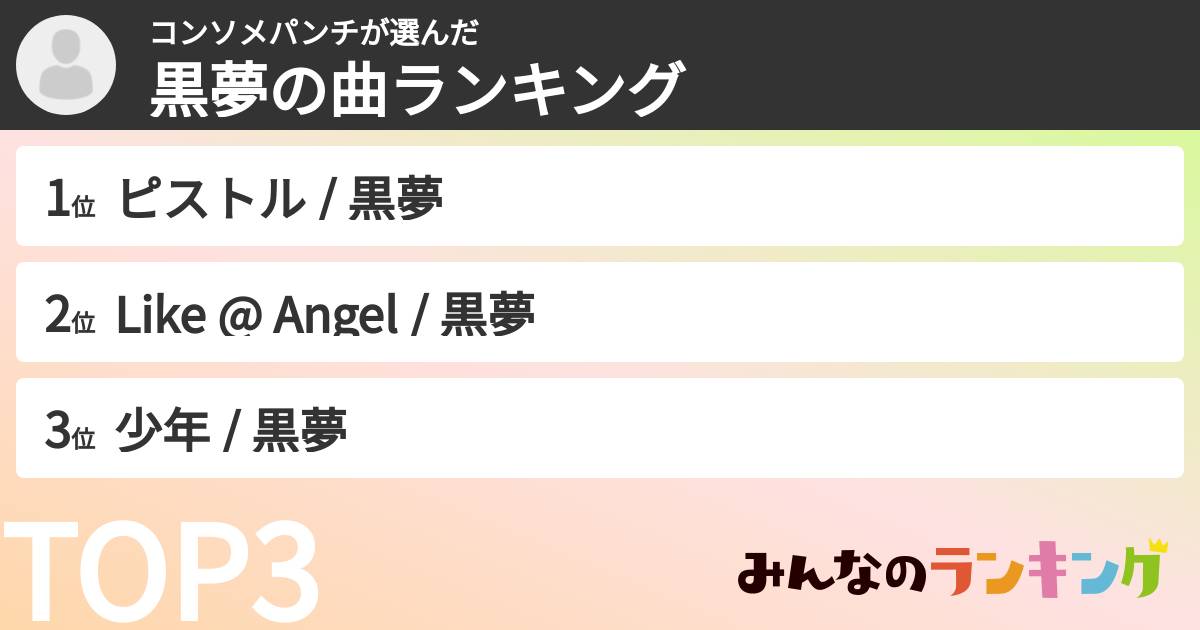 コンソメパンチさんの「黒夢の曲ランキング」