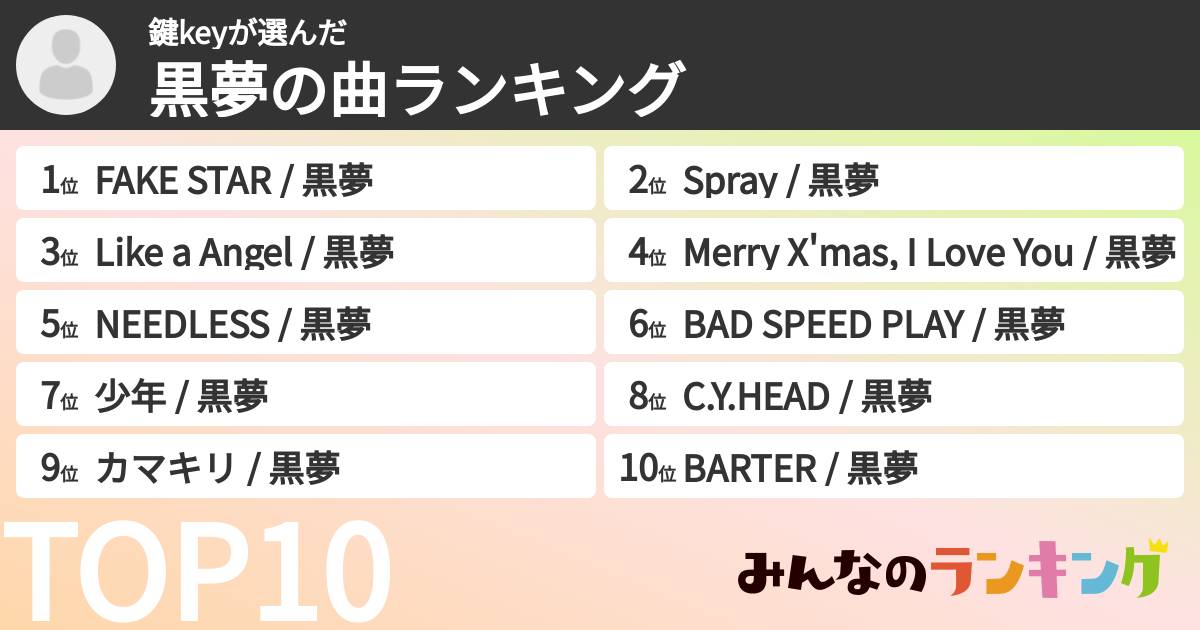 鍵keyさんの「黒夢の曲ランキング」