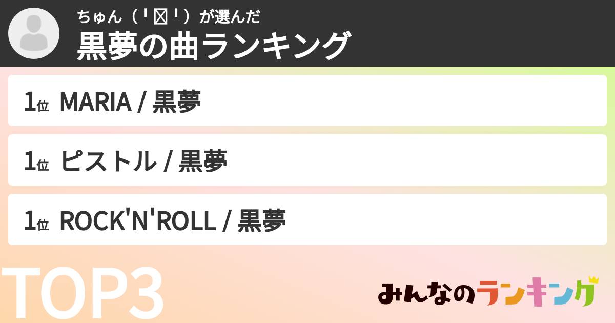ちゅん（╹◡╹）さんの「黒夢の曲ランキング」