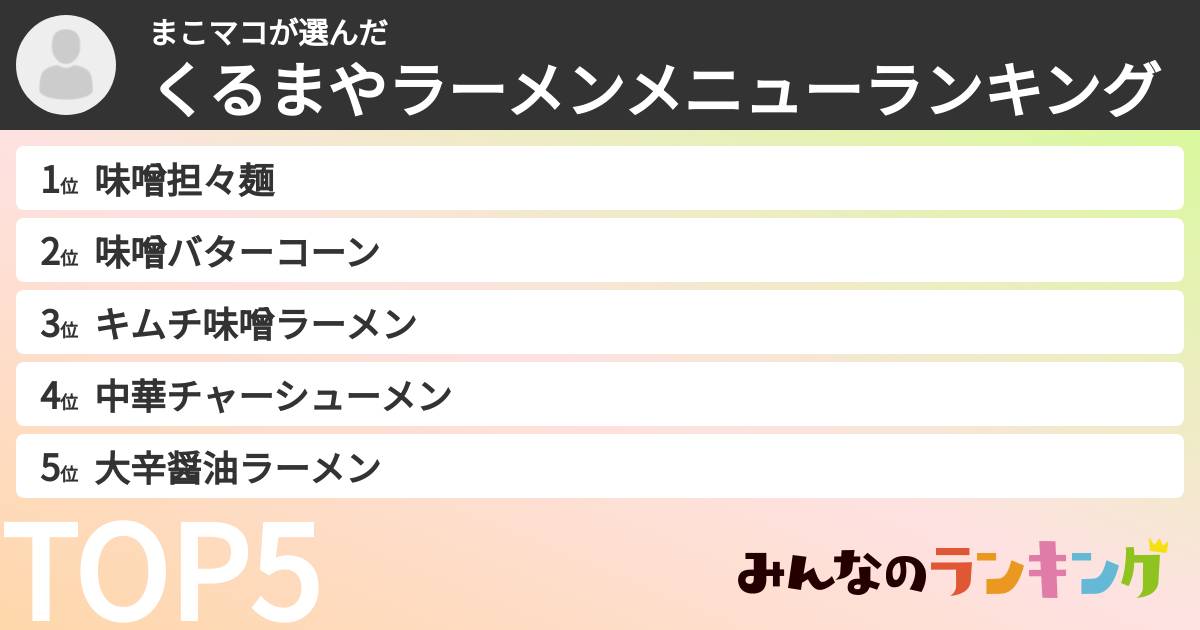 まこマコさんの「くるまやラーメンメニューランキング」