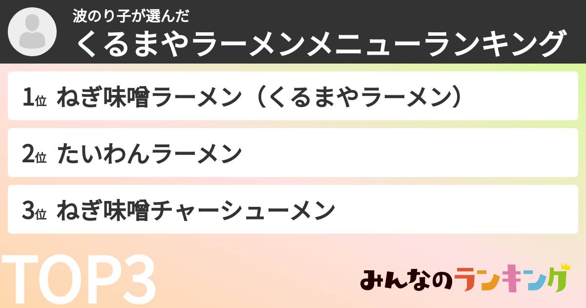 波のり子さんの「くるまやラーメンメニューランキング」