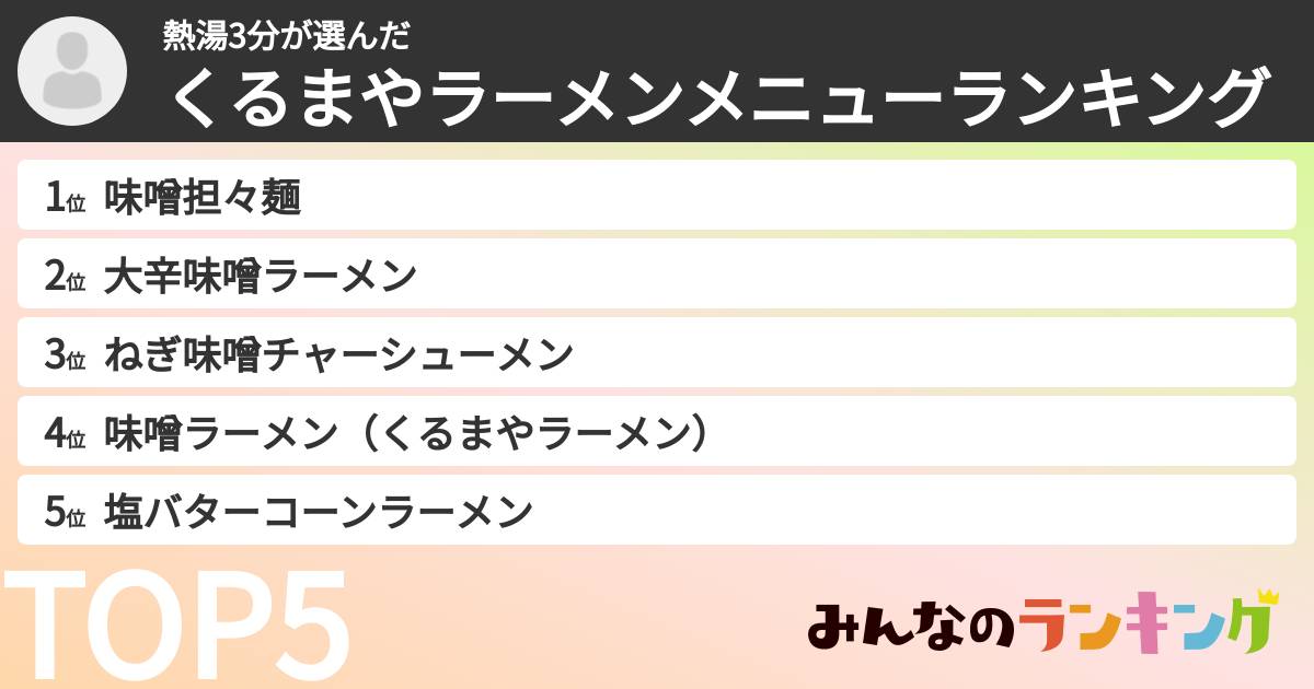 熱湯3分さんの「くるまやラーメンメニューランキング」