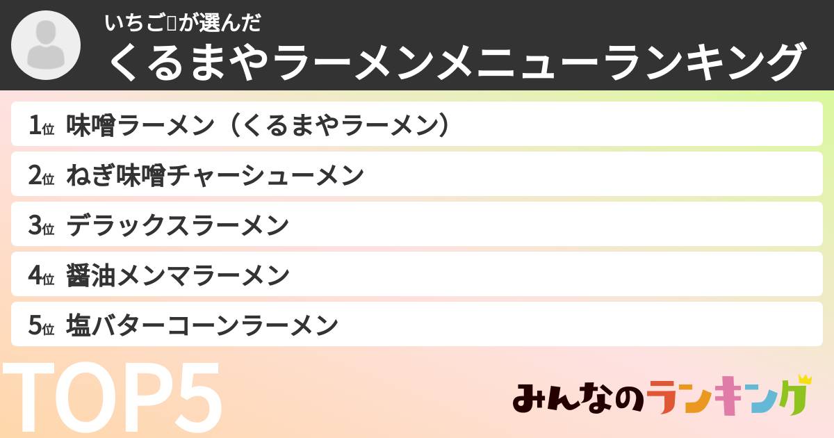 いちご🍓さんの「くるまやラーメンメニューランキング」