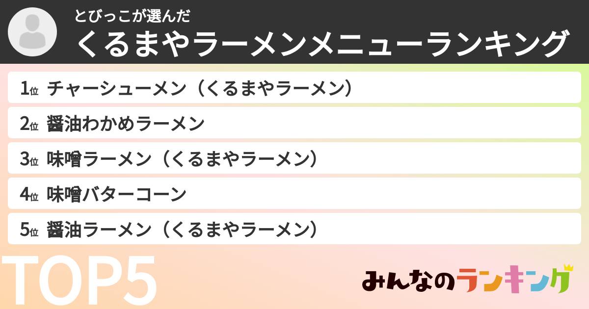 とびっこさんの「くるまやラーメンメニューランキング」
