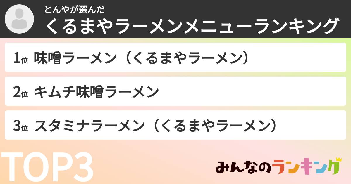 とんやさんの「くるまやラーメンメニューランキング」