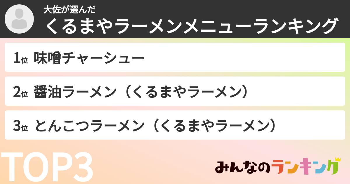 大佐さんの「くるまやラーメンメニューランキング」
