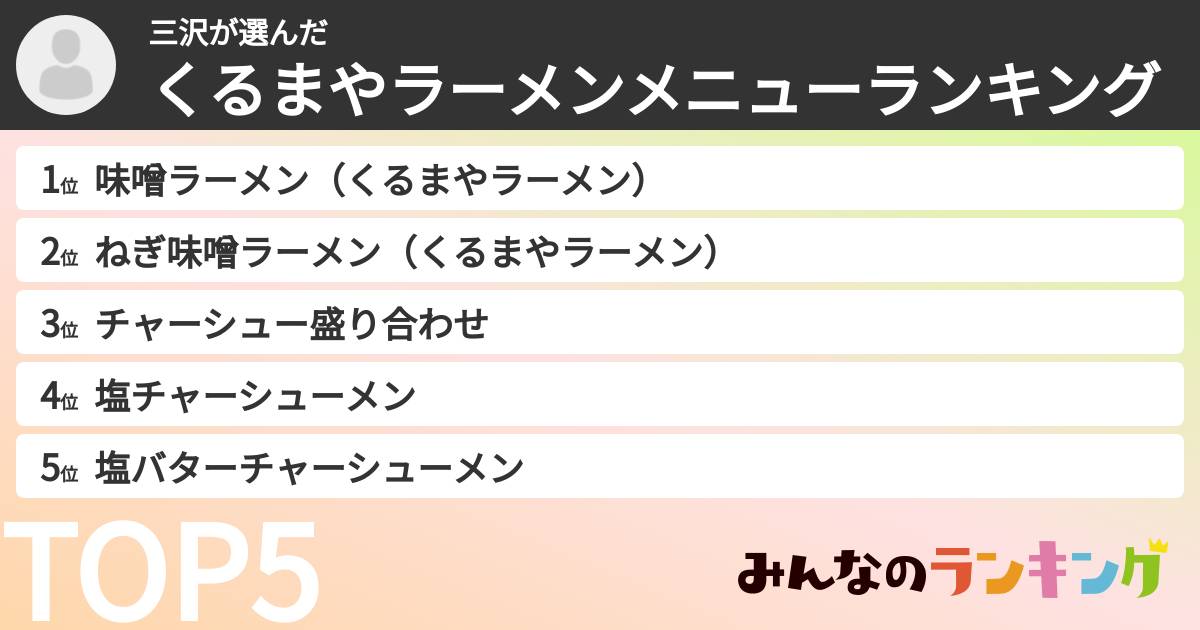 三沢さんの「くるまやラーメンメニューランキング」