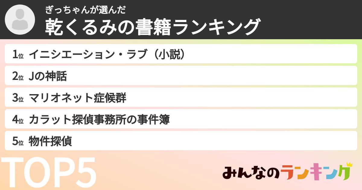 ぎっちゃんさんの「乾くるみの書籍ランキング」