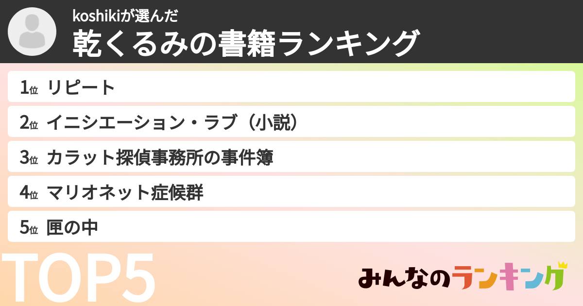 koshikiさんの「乾くるみの書籍ランキング」