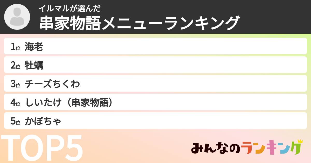 イルマルさんの「串家物語メニューランキング」