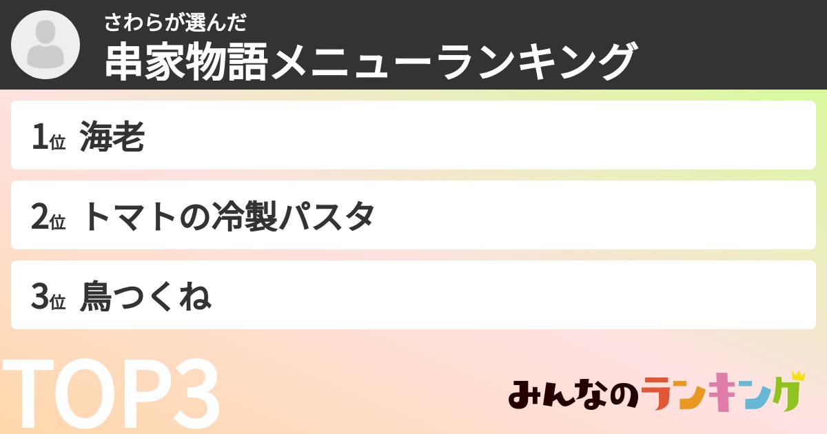 さわらさんの「串家物語メニューランキング」