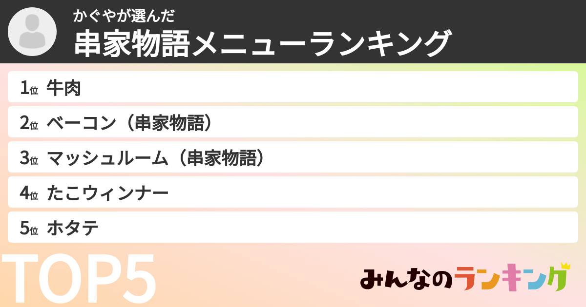かぐやさんの「串家物語メニューランキング」
