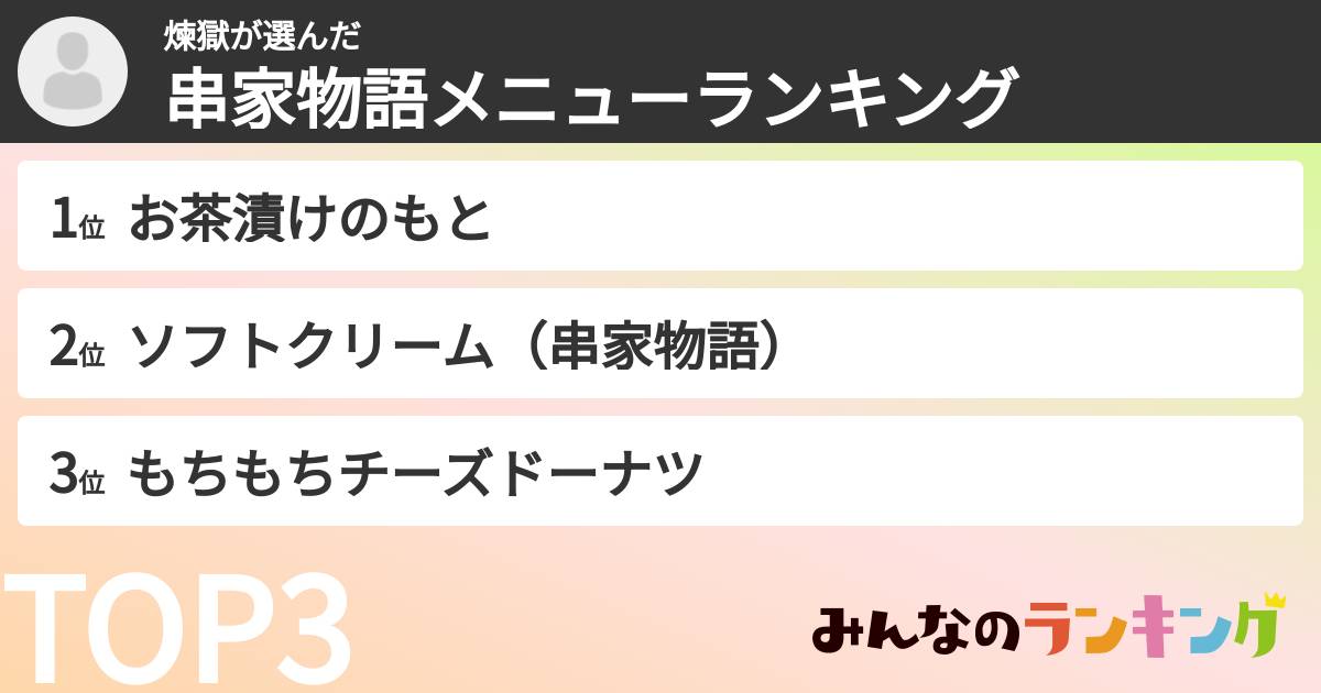 煉獄さんの「串家物語メニューランキング」