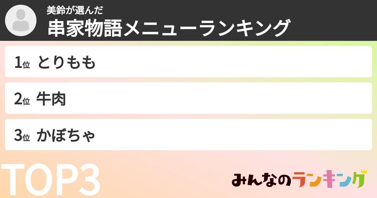 美鈴さんの「串家物語メニューランキング」