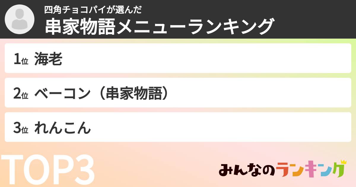 四角チョコパイさんの「串家物語メニューランキング」