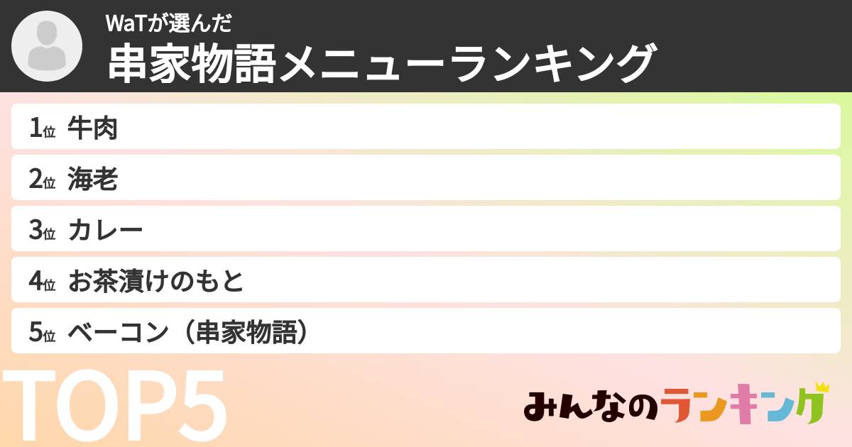 WaTさんの「串家物語メニューランキング」