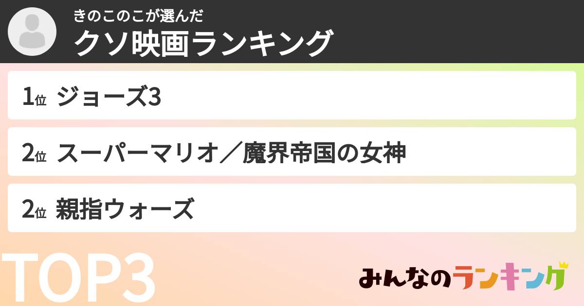 きのこのこさんの「クソ映画ランキング」