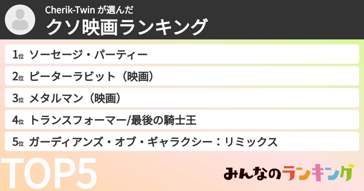 Cherik-Twin さんの「クソ映画ランキング」