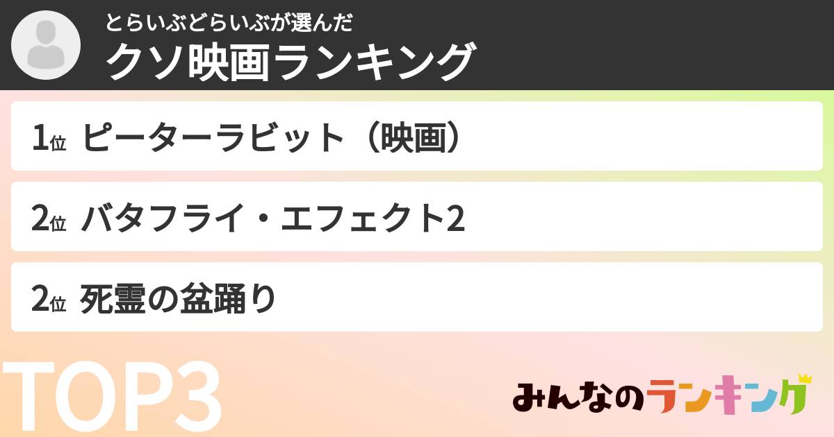 とらいぶどらいぶさんの「クソ映画ランキング」