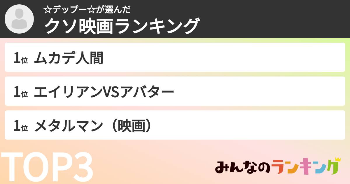 ☆デップー☆さんの「クソ映画ランキング」