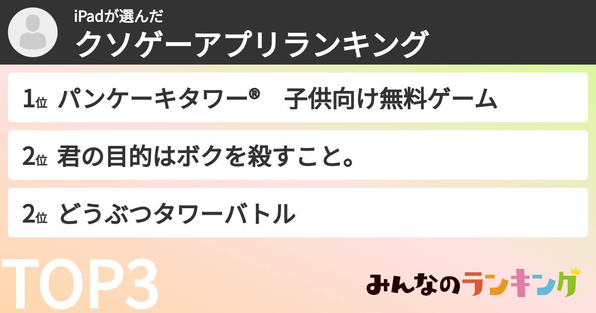 iPadさんの「クソゲーアプリランキング」