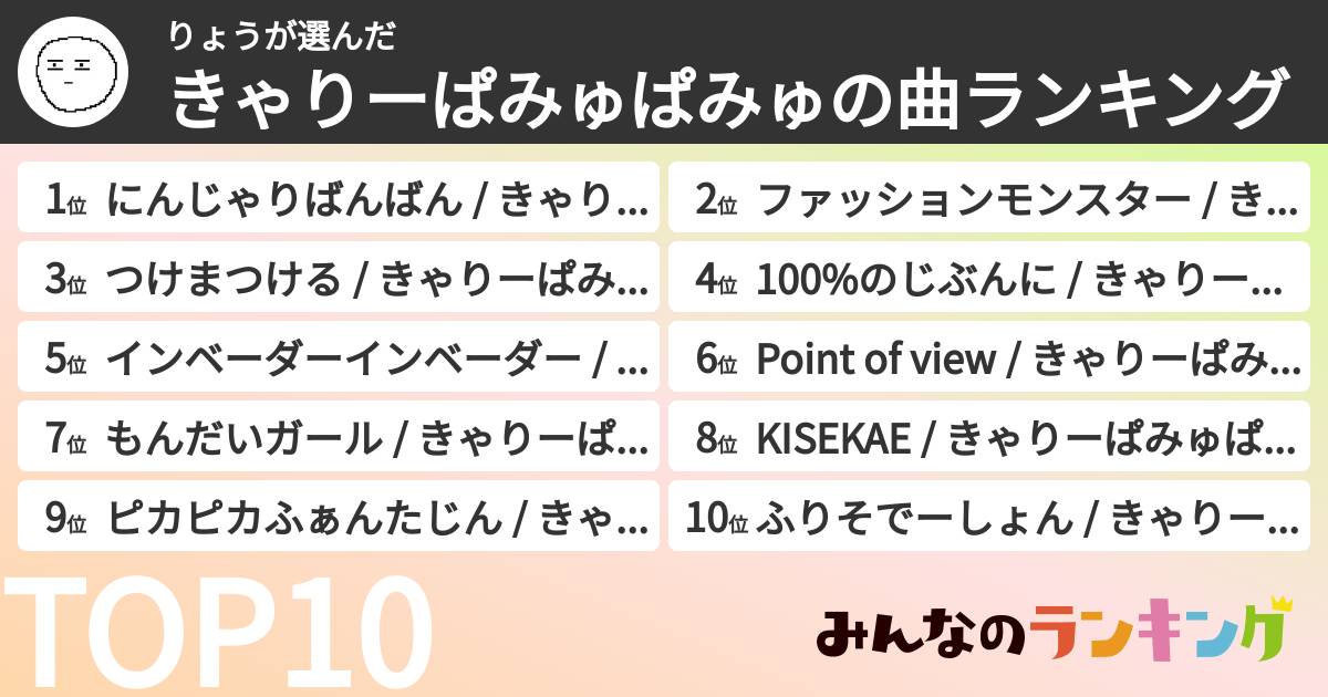 りょうさんの「きゃりーぱみゅぱみゅの曲ランキング」