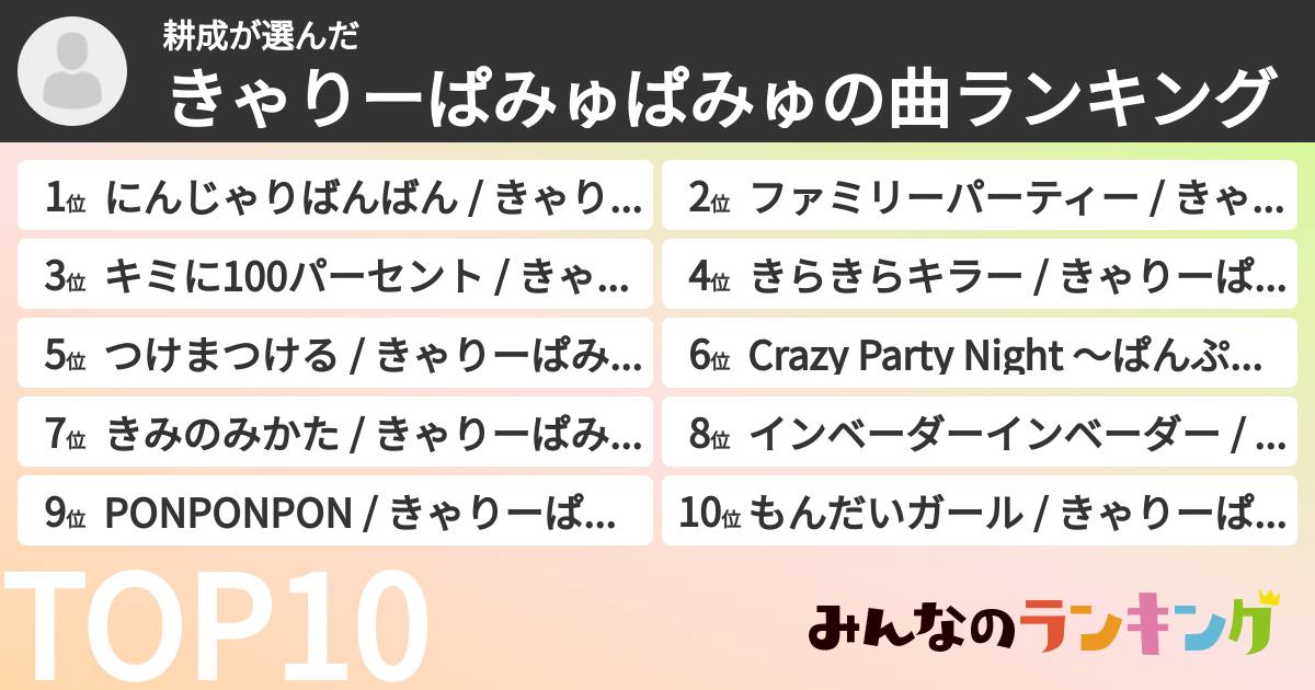耕成さんの「きゃりーぱみゅぱみゅの曲ランキング」