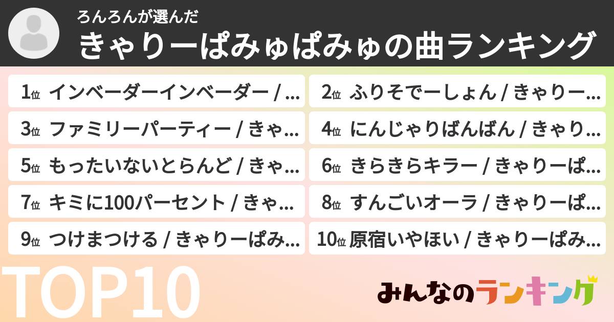 ろんろんさんの「きゃりーぱみゅぱみゅの曲ランキング」