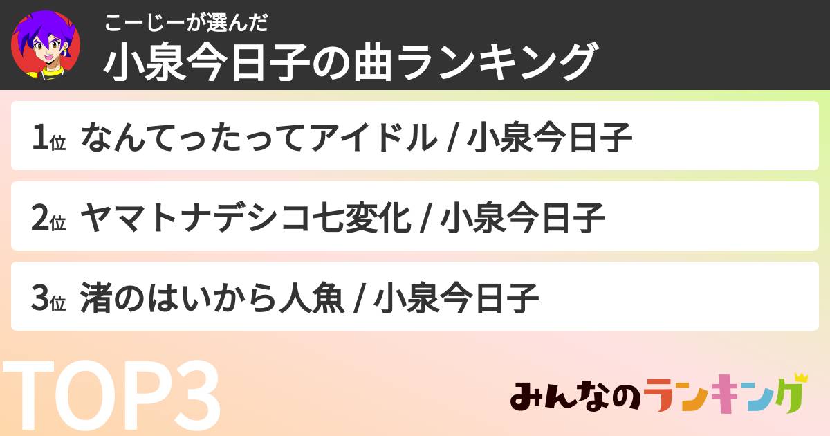 こーじーさんの「小泉今日子の曲ランキング」