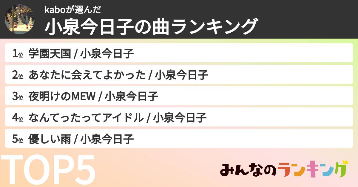 kaboさんの「小泉今日子の曲ランキング」