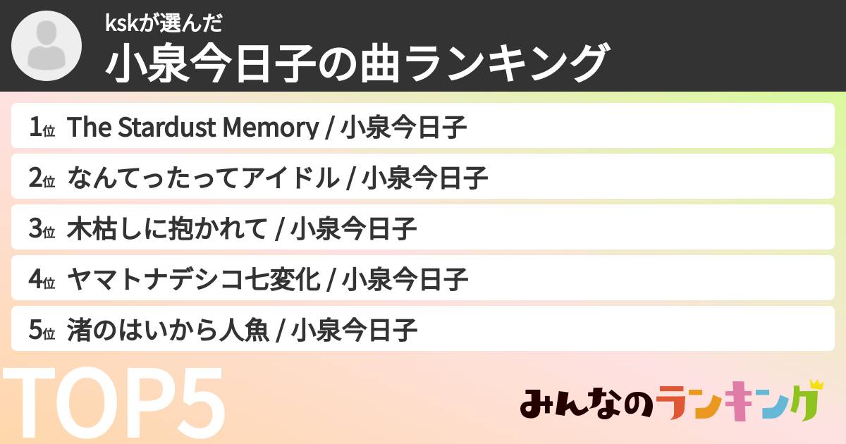 kskさんの「小泉今日子の曲ランキング」