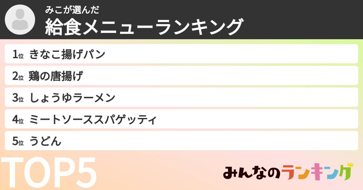 みこさんの「給食メニューランキング」
