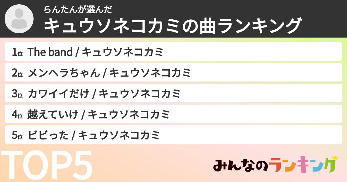 らんたんさんの「キュウソネコカミの曲ランキング」
