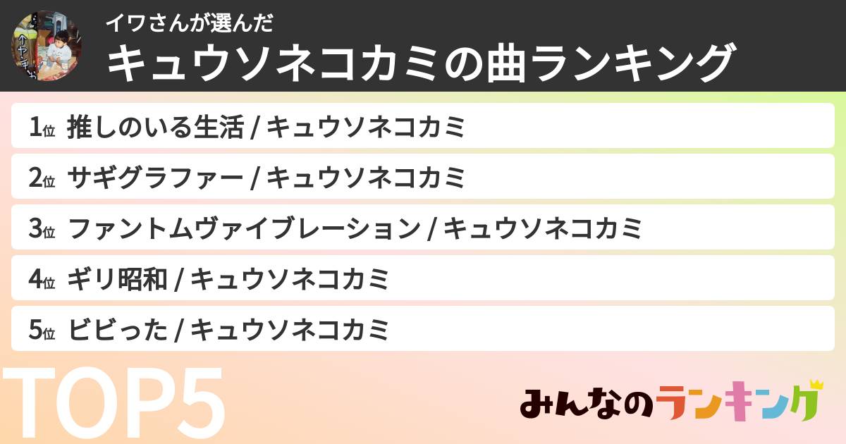 イワさんさんの「キュウソネコカミの曲ランキング」