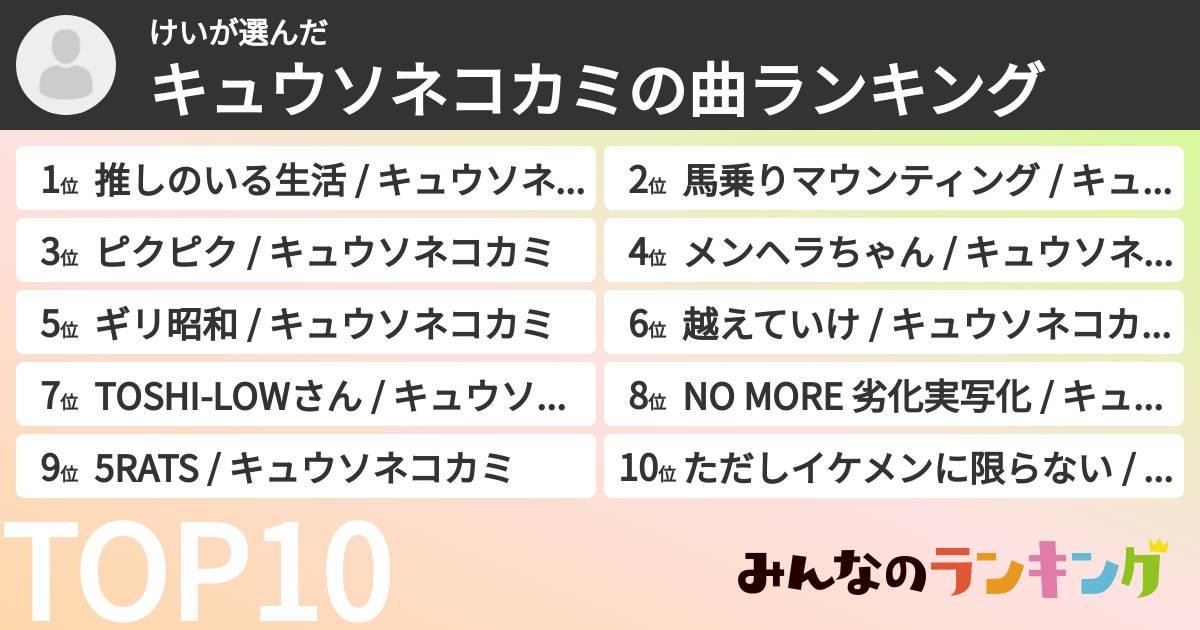 けいさんの「キュウソネコカミの曲ランキング」