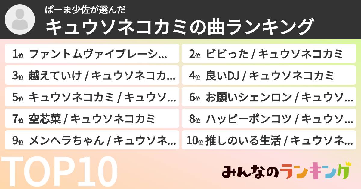 ぱーま少佐さんの「キュウソネコカミの曲ランキング」