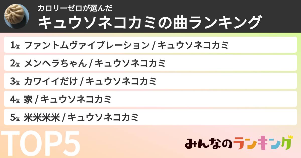 カロリーゼロさんの「キュウソネコカミの曲ランキング」