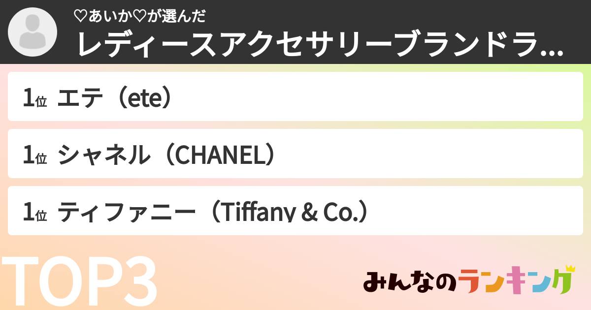 ♡あいか♡さんの「レディースアクセサリーブランドランキング」