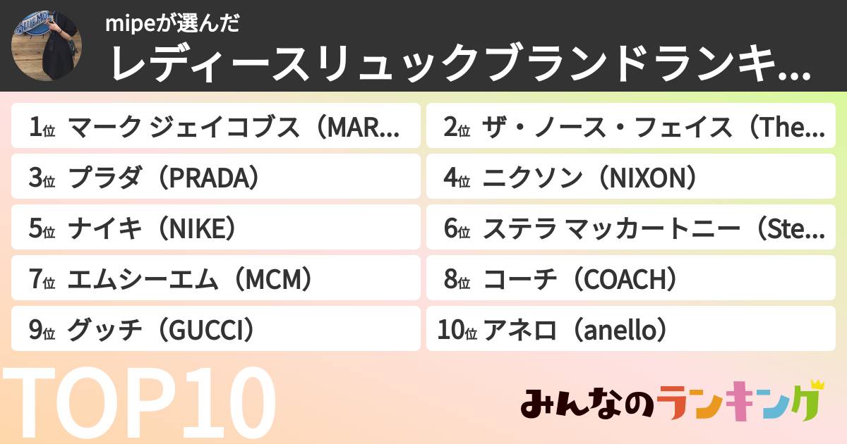 mipeさんの「レディースリュックブランドランキング」