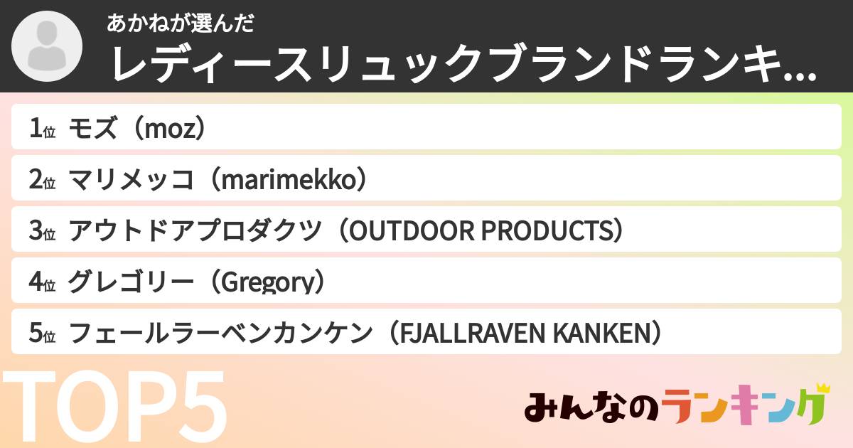 あかねさんの「レディースリュックブランドランキング」