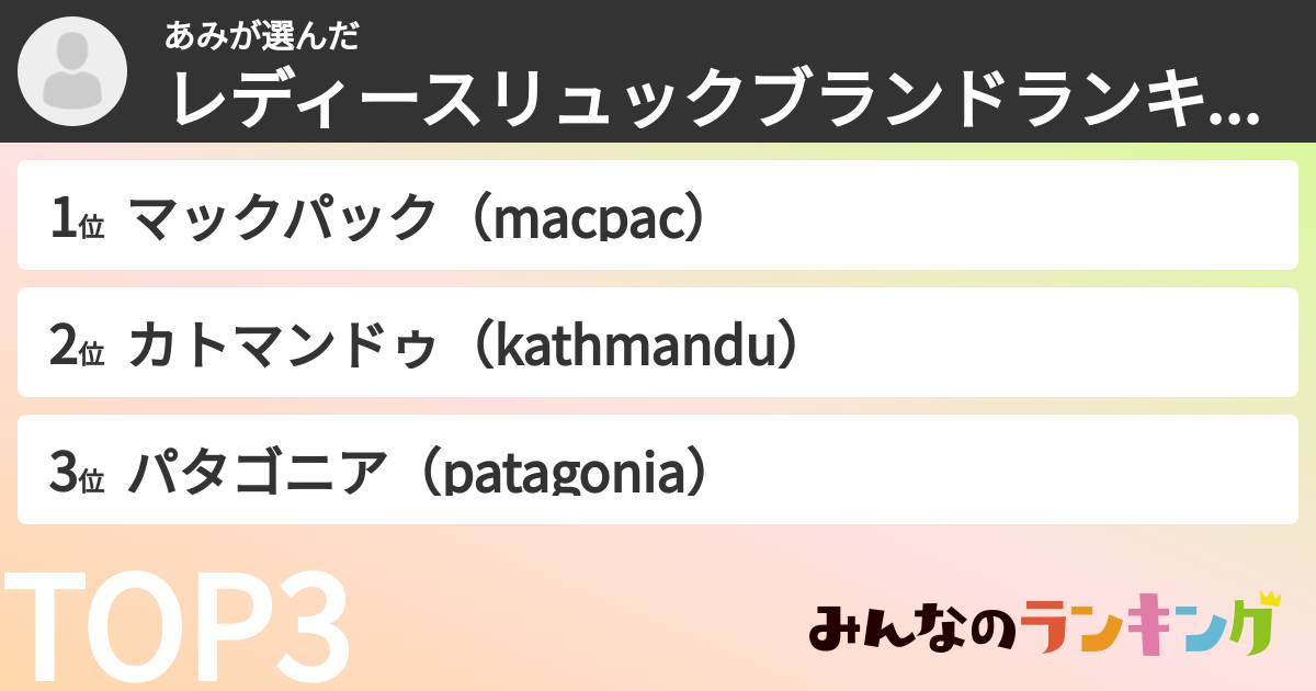 あみさんの「レディースリュックブランドランキング」