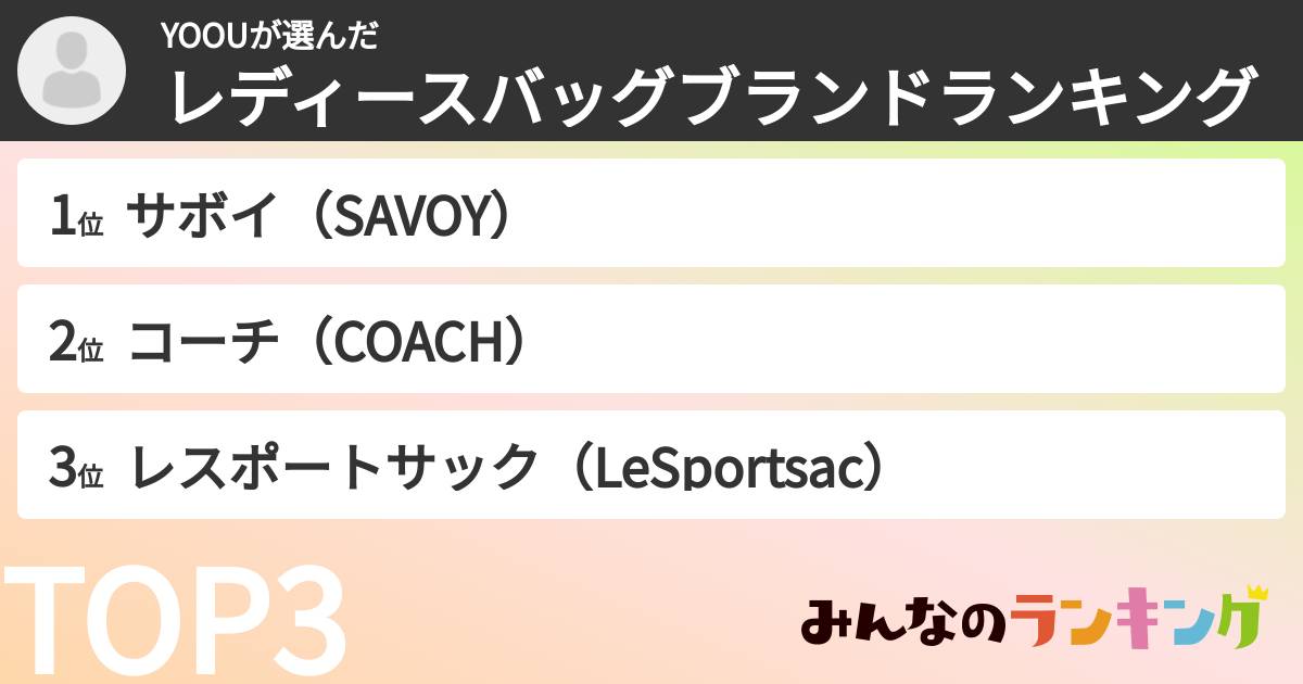 YOOUさんの「レディースバッグブランドランキング」