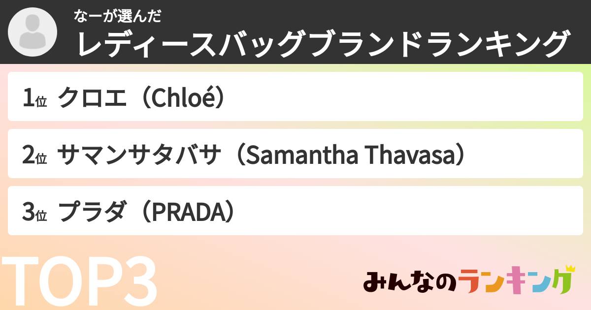 なーさんの「レディースバッグブランドランキング」