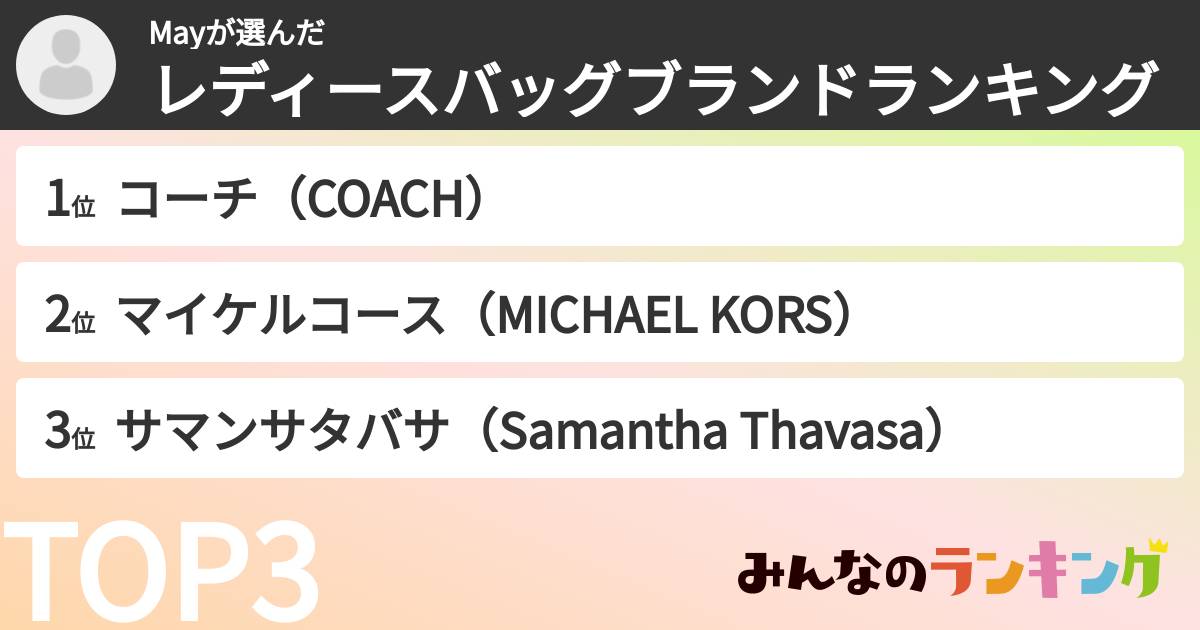Mayさんの「レディースバッグブランドランキング」