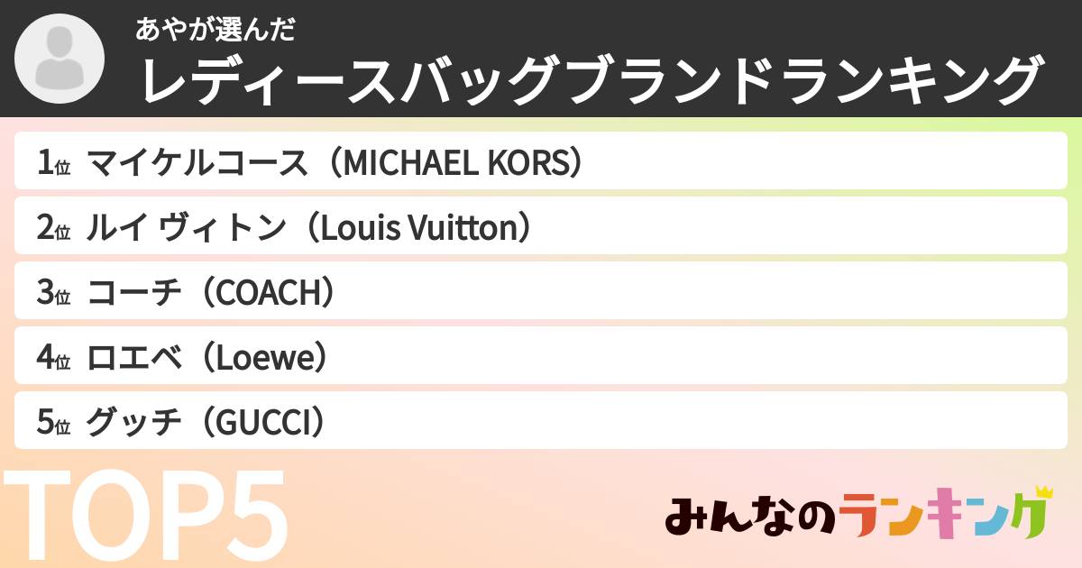 あやさんの「レディースバッグブランドランキング」