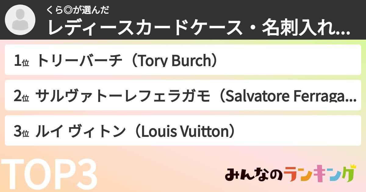 くら◎さんの「レディースカードケース・名刺入れブランドランキング」