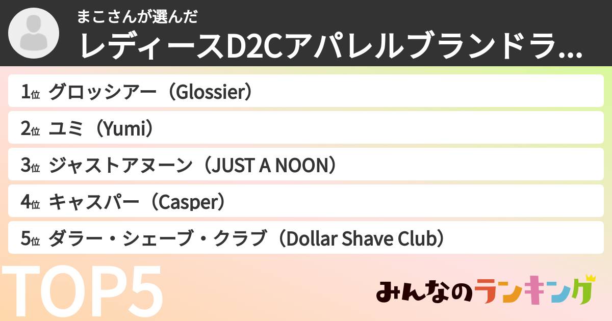 まこさんさんの「レディースD2Cアパレルブランドランキング」