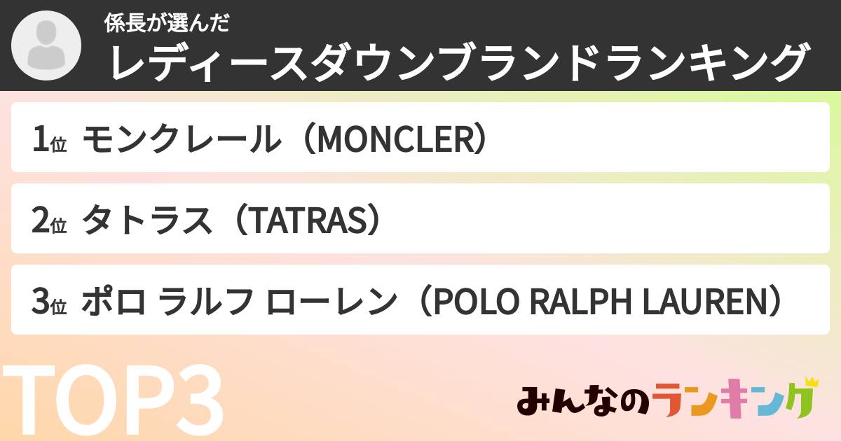 係長さんの「レディースダウンブランドランキング」