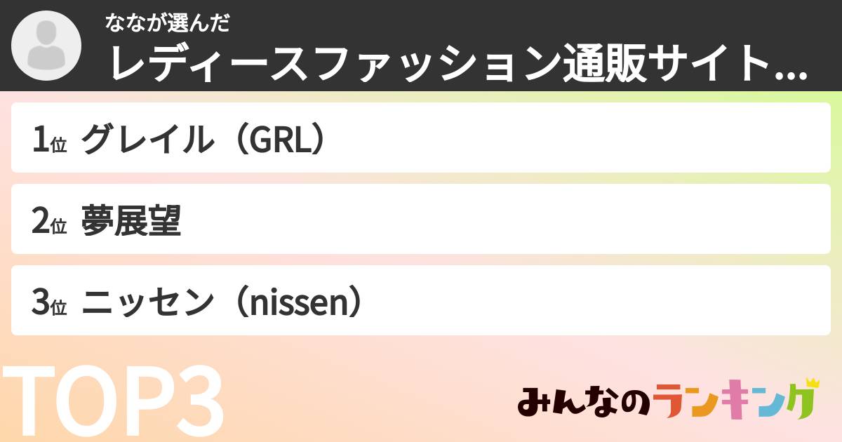 ななさんの「レディースファッション通販サイトランキング」